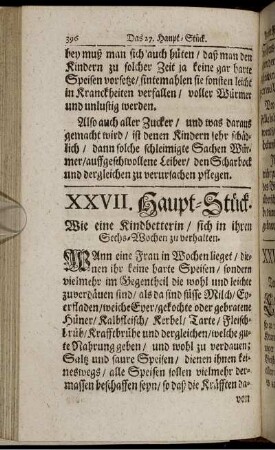 XXVII. Haupt-Stück. Wie eine Kind-Betterin/ sich in ihren Sachs-Wochen zu verhalten