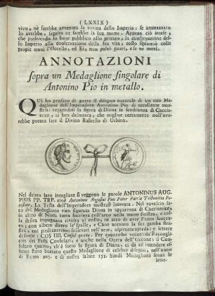 Annotazioni sopra un Medaglione singolare di Antonino Pio in metallo.
