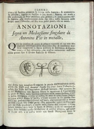Annotazioni sopra un Medaglione singolare di Antonino Pio in metallo.