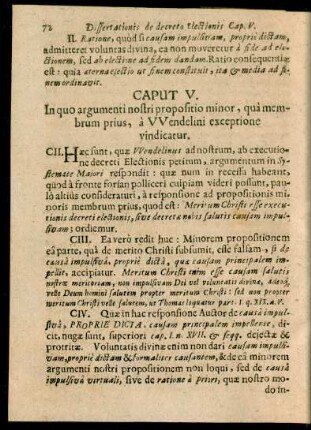 Caput V. In quo argumenti nostri propositio minor, qua membrum prius, a Wendelini exceptione vindicatur.