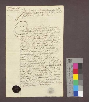 Testament des Basler Domkapitulars Philipp Franz Hartmann von Andlau.