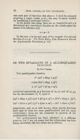 On two invariants of a quadriquadric function.