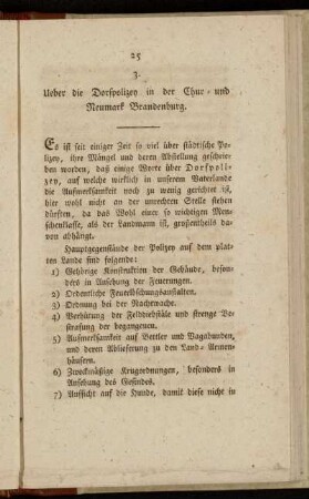 3. Ueber die Dorfpolizey in der Chur- und Neumark Brandenburg