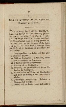 3. Ueber die Dorfpolizey in der Chur- und Neumark Brandenburg