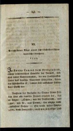XX. Bescheidene Rüge einer schriftstellerischen Unbescheidenheit. 1795