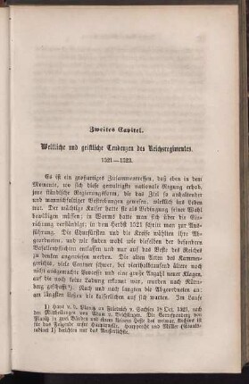 Zweites Capitel. Weltliche und geistliche Tendenzen des Reichsregimentes. 1521 - 1523.