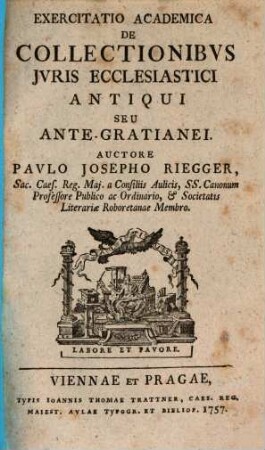 Exercitatio academica de collectionibus iuris ecclesiastici antiqui