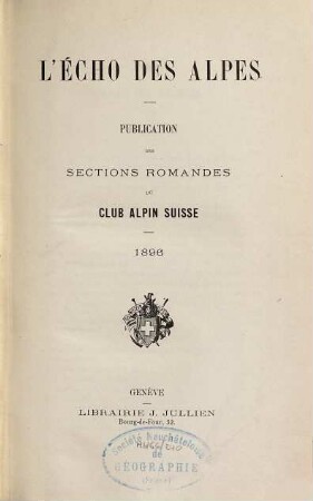 L' echo des alpes. 33. 1896