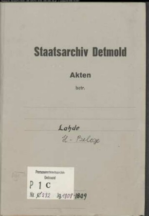 Belegakten zum Heiratsregister der evangelischen Gemeinde Lahde, Kreis Minden (1808-1809)
