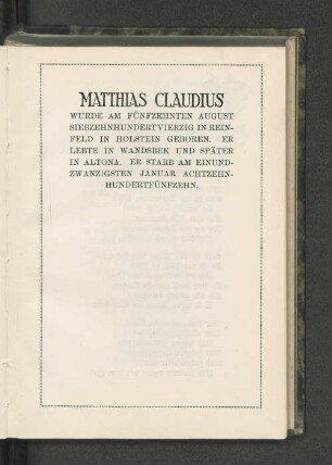 Matthias Claudius.