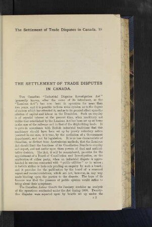 The Settlement of Trade Disputes in Canada