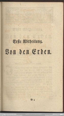 Erste Abtheilung. Von den Erden