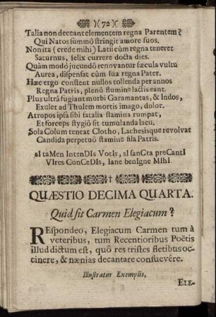 Quæstio Decima Quarta. Quid sit Carmen Elegiacum?