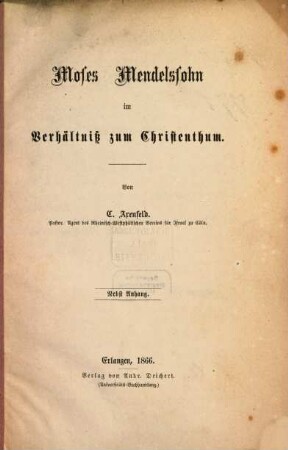 Moses Mendelssohn im Verhältniß zum Christenthum