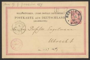Postkarte an Emma Brandes : 01.11.1890