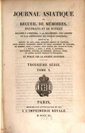Journal asiatique : périodique semestriel. 10. 1840