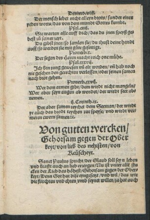 Von gutten wercken/ Gehorsam gegen der Oberkeyt/ von lieb des nehisten/ von Keüscheyt.