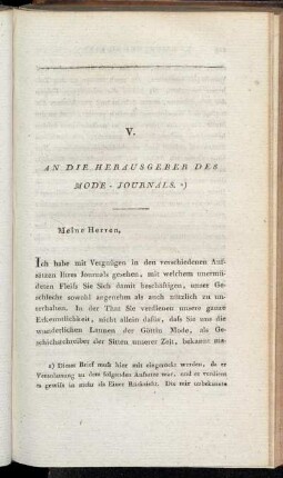 An Die Herausgeber Des Mode-Journals.