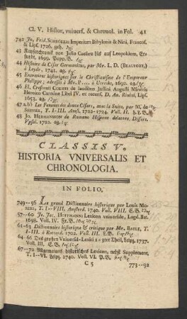 Classis V. Historia Universalis Et Chronologia