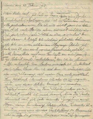 Brief von Paul Wegener an Ernst Pietsch vom 20.02.1915.