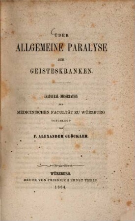 Über allgemeine Paralyse der Geisteskranken
