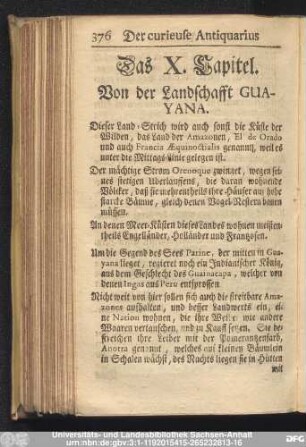 Das X. Capitel. Von der Landschafft Guayana.
