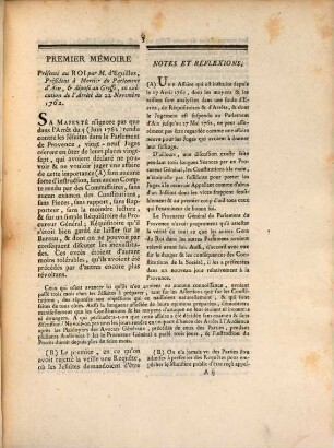 Memoires présentés au roi par M. d'Eguilles, Président du Parlement d'Aix, contre les arrêts & arrêtés de la compagnie dans l'affaire des Jésuites