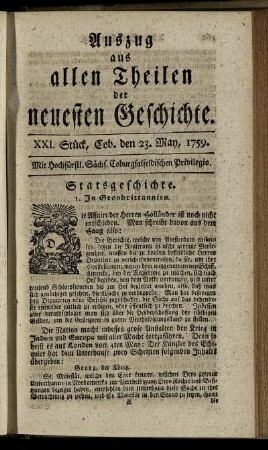 XXI. Stück, Cob. den 23. May, 1759.