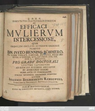 Dispvtatio Inavgvralis Ivridica De Efficaci Mvliervm Intercessione