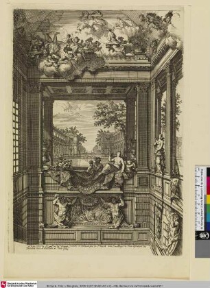 Le Petit coté de L'Escallier de Voorst; [Vestibül mit Treppe, Wandgemälden und Skulpturen]