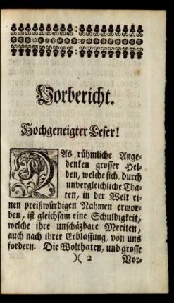 Vorbericht. Hochgeneigter Leser!