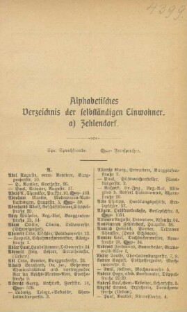 Alphabetisches Verzeichnis der selbständigen Einwohner