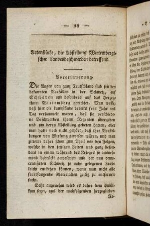 26- Actenstücke, die Abstellung Wirtembergischer Landesbeschwerden betreffend