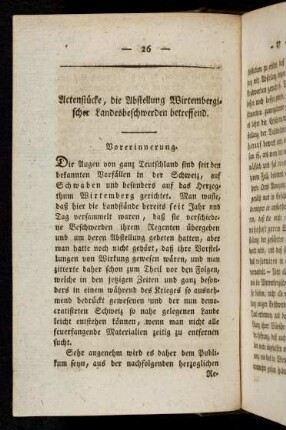 26- Actenstücke, die Abstellung Wirtembergischer Landesbeschwerden betreffend