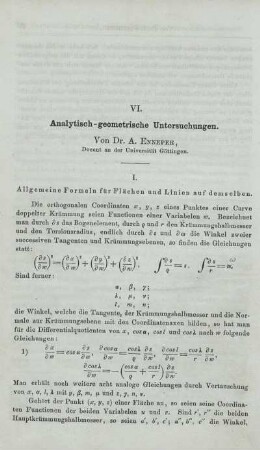 VI. Analytisch-geometrische Untersuchungen.