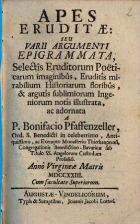 Apes eruditae seu varii argumenti epigrammata