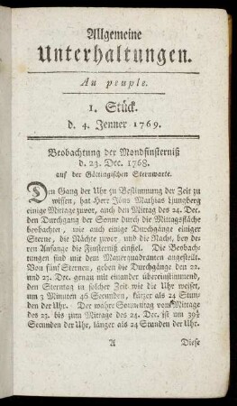 1. Stück. d. 4. Jenner 1769.