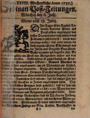 Mercurii Relation, oder wochentliche Ordinari Zeitungen von underschidlichen Orthen. 1737, 7 - 12