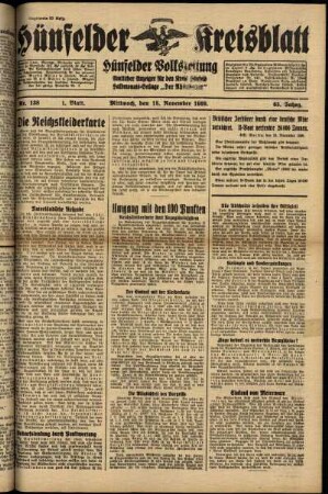 Erste Ausgabe vom Mittwoch, den 15. November 1939.