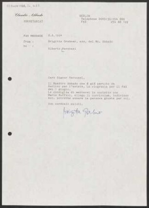 Brief an Alberto Veronesi, 08.06.1994