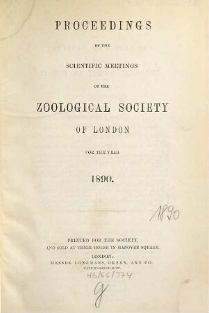 Proceedings of the Zoological Society of London. 1890