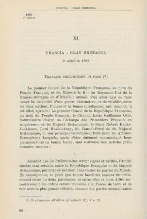 XI Francia - Gran Bretagna 1° ottobre 1801