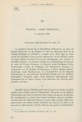 XI Francia - Gran Bretagna 1° ottobre 1801