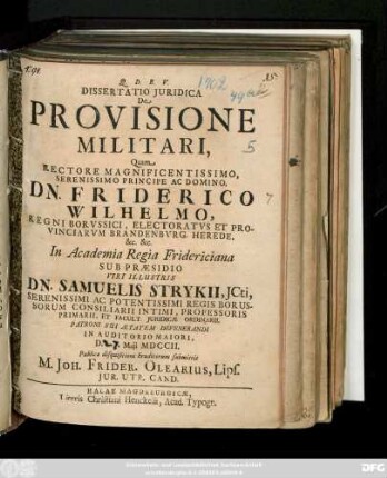 Dissertatio Juridica De Provisione Militari