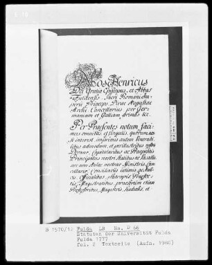 Statuten der Universität Fulda — Initiale N (os), Folio 2 recto