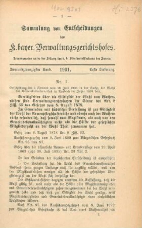 Zweiundzwanzigster Band. 1901. Erste Lieferung. - Nr. 1. - Nr. 4.