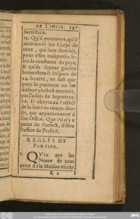 Regles Du Portier.