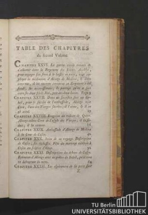 Table Des Chapitres du second Volume.