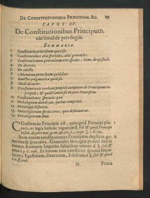 Caput XV. De Constitutionibus Principum, ubi simul de privilegiis.
