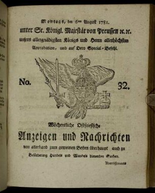 No. 32. Montags, den 6ten August 1781.